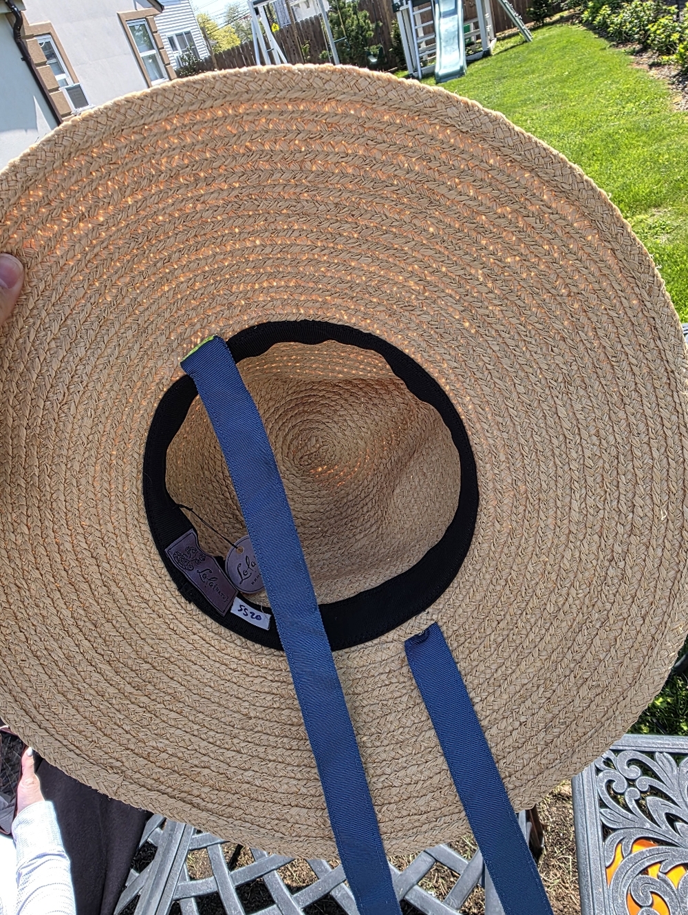 Straw Sun Hat with Blue Ribbon - Women Accessories - Picture 3 of 3